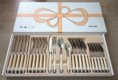 Vintage Besteckset 24tlg. Edelstahl 13/0 Kunststoff creme Romantik 70er Jahre - Bild 1 von 4