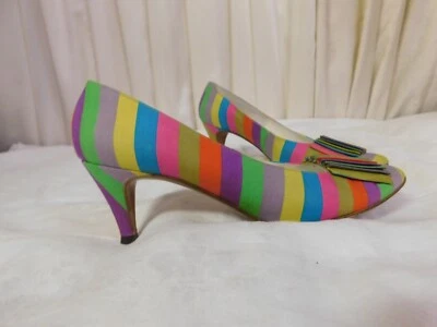 Vintage DE LISO DEBS Rainbow Pumps Pleated Bow - Image 1 of 4