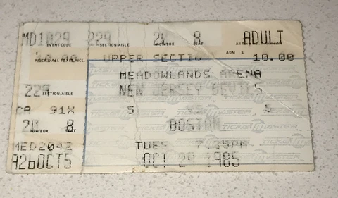 10/29/85 NHL Boston Bruins New Jersey Devils Meadowlands Hockey Ticket Stub Cover