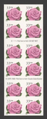 2000 US Scott #3052Ef 33c Coral Pink Rose Booklet Pane of 20 MNH - Image 1 of 2