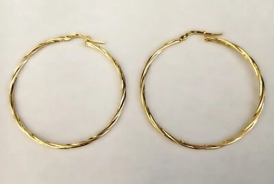 ORECCHINI GRANDI DONNA ARGENTO 925 DORATO ORO CERCHIO TORCHON DIAMETRO 5 CM - Immagine 1 di 2