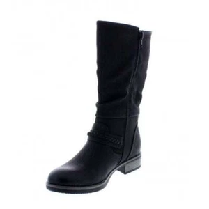 Rieker 98860 Ladies Faux Leather Warm Lined Biker Style Boots With Zip Fasten - Picture 1 of 6