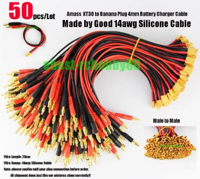 50pcs Amass XT30 Male to 4mm Banana Plug 14AWG 20CM Cable for RC Battery Charger - Image 1 of 4
