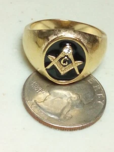 Freemason Round Masonry Black Enamel Club Ring W/ Rhinestone TK316 Size 10 C23 - Picture 1 of 8