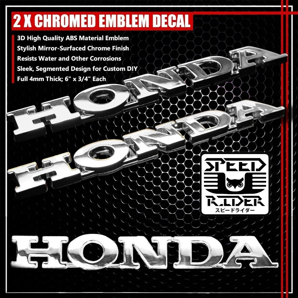 PAIR 6" 4MM 3D EMBLEM FAIRING/FENDER/TANK DECAL STICKER HONDA LOGO CHROME SILVER - Image 1 of 3