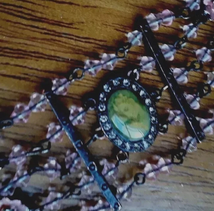  EAST, Filigree Bronze Metal Bracelet With Cellulose Cameo And Pink Toned Stones - Image 1 of 4