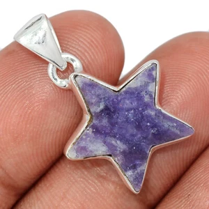 Star - Natural Purple Lepidolite Worry Stone 925 Silver Pendant AR1V CP54232 - Picture 1 of 1