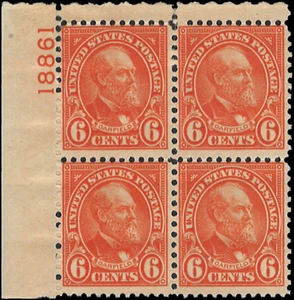 Scott # 638 - US Plate Block Of 4 - Garfield - 9 c Rose - **MNH** -1922-1925 - Picture 1 of 1
