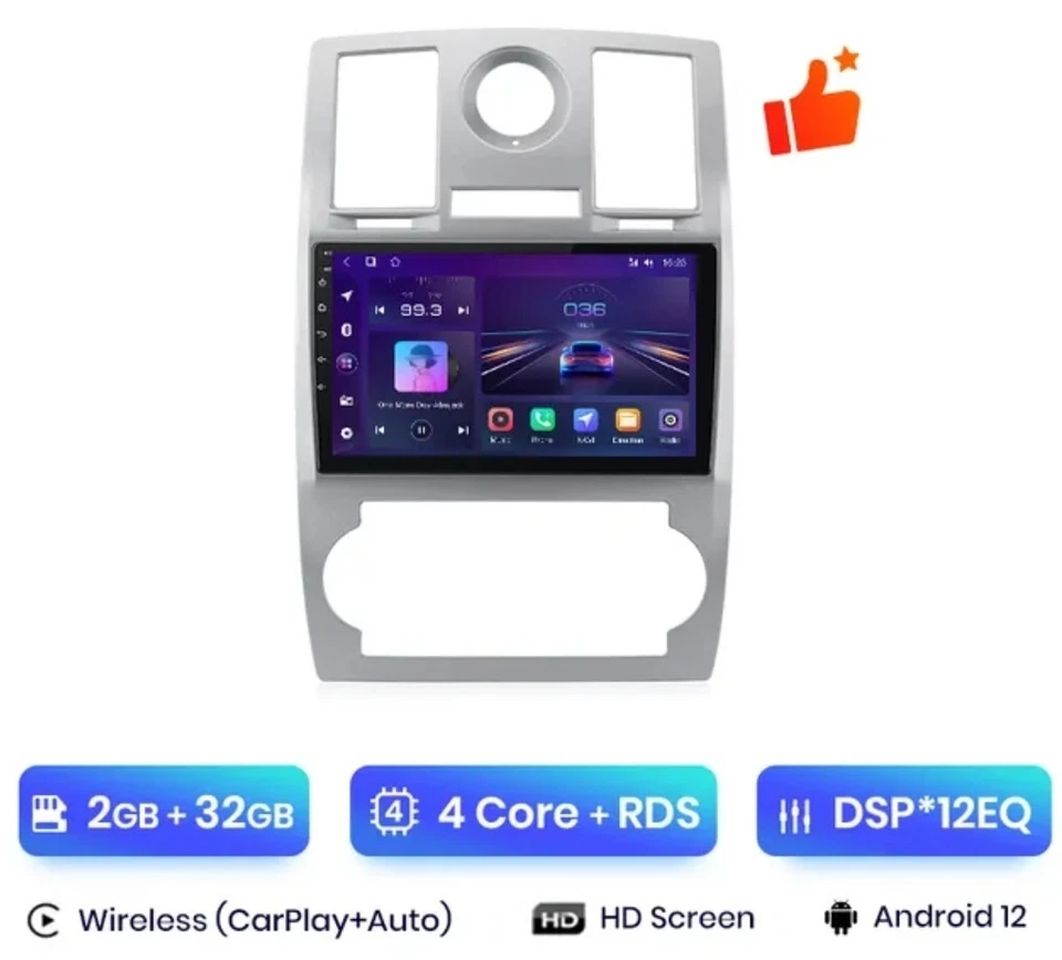 RADIO 2 DIN ANDROID PER CHRYSLER C300 CARPLAY RDS 2/32 GPS WIFI USB  - Immagine 1 di 4