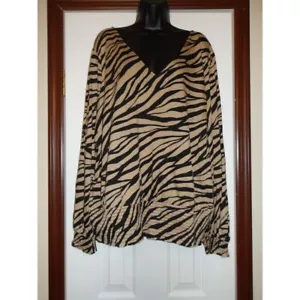 Michael Kors Zebra Print V-Neck Long Sleeve Blouse Fashion Plus Size 3X - Picture 1 of 3