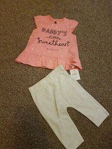BABY GIRLS OUTFIT AGE 0-3 MONTHS 2 PIECE DADDY'S LITTLE SWEETHEART NEW - Picture 1 of 2