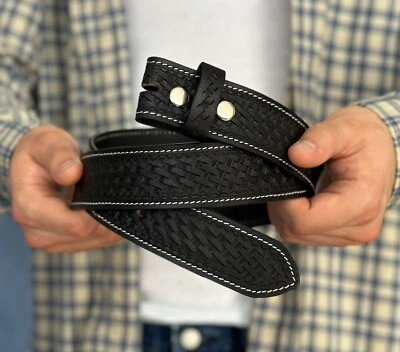 Handmade Men's Western Belt Genuine Full Grain Leather Without Buckle - Image 1 of 4