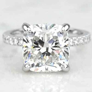 11.25 TCW Cushion Cut Moissanite 4 Claws Engagement Ring 14K White Gold Plated - Picture 1 of 12