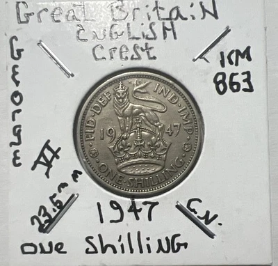Gran Bretaña 1947 1 chelín - Cresta inglesa de Jorge VI sin circular Foto 1 de 4