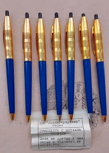 LOT 7 VTG 1977 BALLPOINT PENS Blue and Gold Tone VINTAGE - Picture 1 of 8