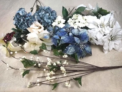 Lote floral vintage azul y blanco hortensias de pascua tallos de bayas 10 piezas Foto 1 de 4