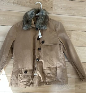 Vintage Y2K GAP Military Style Detachable Faux FUR Collar Khaki Lined Jacket - Picture 1 of 7