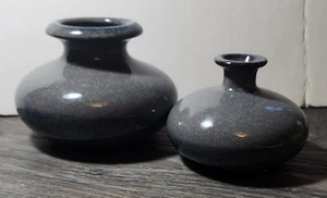 Ceramic Studio Art Pottery Bud Vases Set Of 2 Blue Gray - Picture 1 of 9