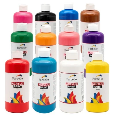 ACRYLFARBEN-SET Malfarben für Papier, Leinwand Holz Verschiedene Farben je 500ml - Bild 1 von 4
