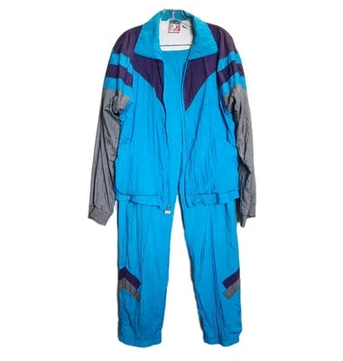 Vtg 70s Jimmy Connors Slazenger Full Track Suit Jacket/Pants Blue Gray Purple M - Image 1 of 4