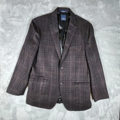 Daniel Hechter Paris Wool Blazer 42 Tall Brown Plaid Suit Jacket Academia Office - Image 1 of 4