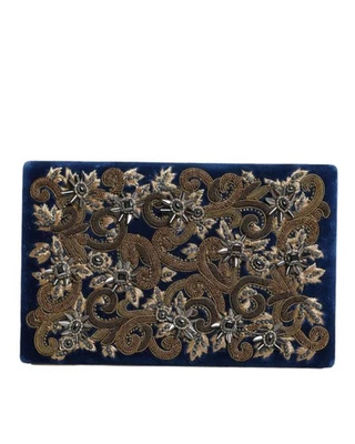 Dolce & Gabbana Embroidered Pattern Velvet Clutch Party Bag Women Blue Clutch - Image 1 of 4