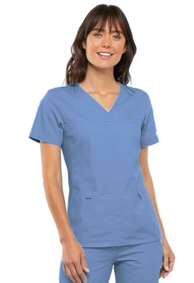 Cherokee Flexibles 2968 Scrubs Top Womens V-Neck Knit Panel Ciel Blue XL - Image 1 of 4
