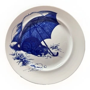 KINGSTON LACY DORSET NATIONAL TRUST BLUE & WHITE CAT PLATE - Picture 1 of 3