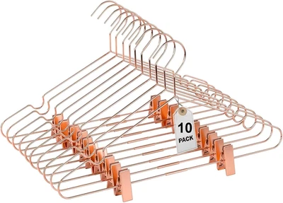 "Pinchas de alambre de metal brillante para adultos de 16,5"" perchas, paquete de 10 traje de abrigo de oro rosa" Foto 1 de 4