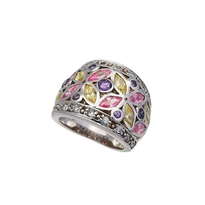 ANILLO MULTICOLOR CIRCONITA CÚBICA PLATA ESTERLINA 925 MODA MUJER R-5257 Foto 1 de 4