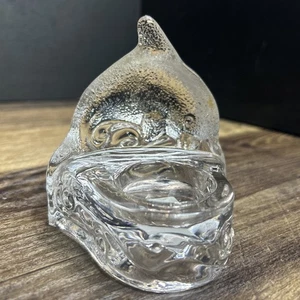 VTG Party Lite Dolphin Ocean Waves Candle Holder Tea Light Clear Glass Seascape - Picture 1 of 7