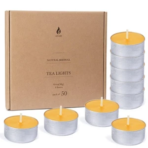 50-Pack Pure Beeswax Tealight Candles in Aluminum Cups - 4-5 Hour Burn Time, ... - Bild 1 von 7