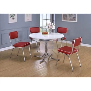 Coaster Retro 5-Piece Contemporary Metal Round Dining Set in Chrome and Red - Picture 1 of 9