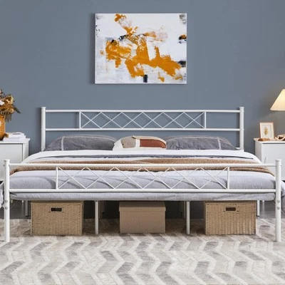 Base De Cama King Size De Metal Con Cabecero Blanco Marco Plataforma En Oferta Foto 1 de 4