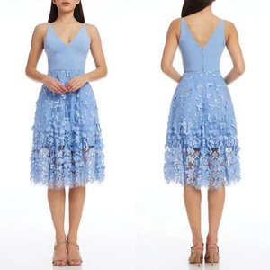 NEW DRESS THE POPULATION Sky Blue DARLEEN V-Neck EMBROIDERED Cocktail DRESS L - Imagen 1 de 16