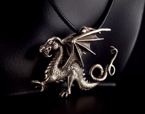 Anhänger 925 Silber Drache massiv 3D XXL + Lederband - prächtig & stylisch - Bild 1 von 13