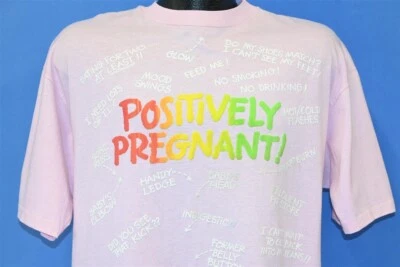 vintage 80s POSITIVELY PREGNANT! PUFFY PAINT BABY FUNNY 2 SIDED PINK t-shirt XL - Image 1 of 4