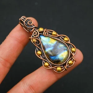 Labradorita Piedras Preciosas Cobre Alambre Envoltura Hecho a Mano Colgante Joyería Regalo para Esposa - Imagen 1 de 4