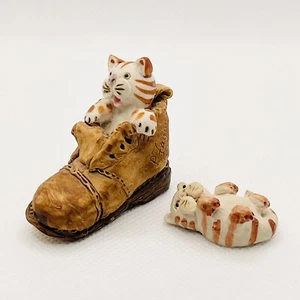Vtg Peter Fagan Miniature Orange Striped Cat In Boot & Playful Kitten Figurines - Picture 1 of 7