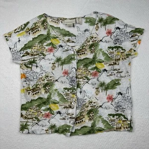 Camisa Cynthia Rowley Para Mujer Talla S Blanca Lino Tropical Isla Botón Manga Gorra - Imagen 1 de 6