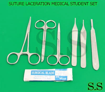 S.S 6 PCS SUTURE LACERATION MEDICAL STUDENT SURGICAL INSTRUMENTS SET KIT+5 BLADE #20