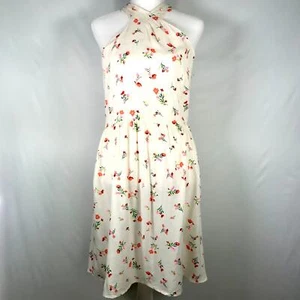 Fourteenth Place Dress Womens Large Cream Halter Ditsy Bloom Y2K Skater 90s - Picture 1 of 9