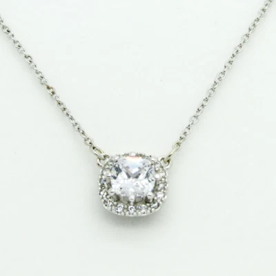 925 Sterling Silver Lab Diamond Micro Pave Halo Solitaire Pendant Necklace ST1 - Image 1 of 4
