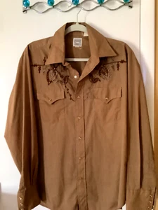 Vintage 70er Herren Mustang Marke Western Hemd bestickt mit Perlen Druckknöpfen 16 1/2 - Bild 1 von 6