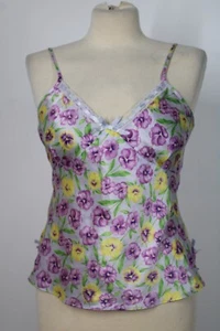 Cabernet PS Purple Yellow Pansy Floral Satin Lingerie PJ Tank Top - Picture 1 of 7
