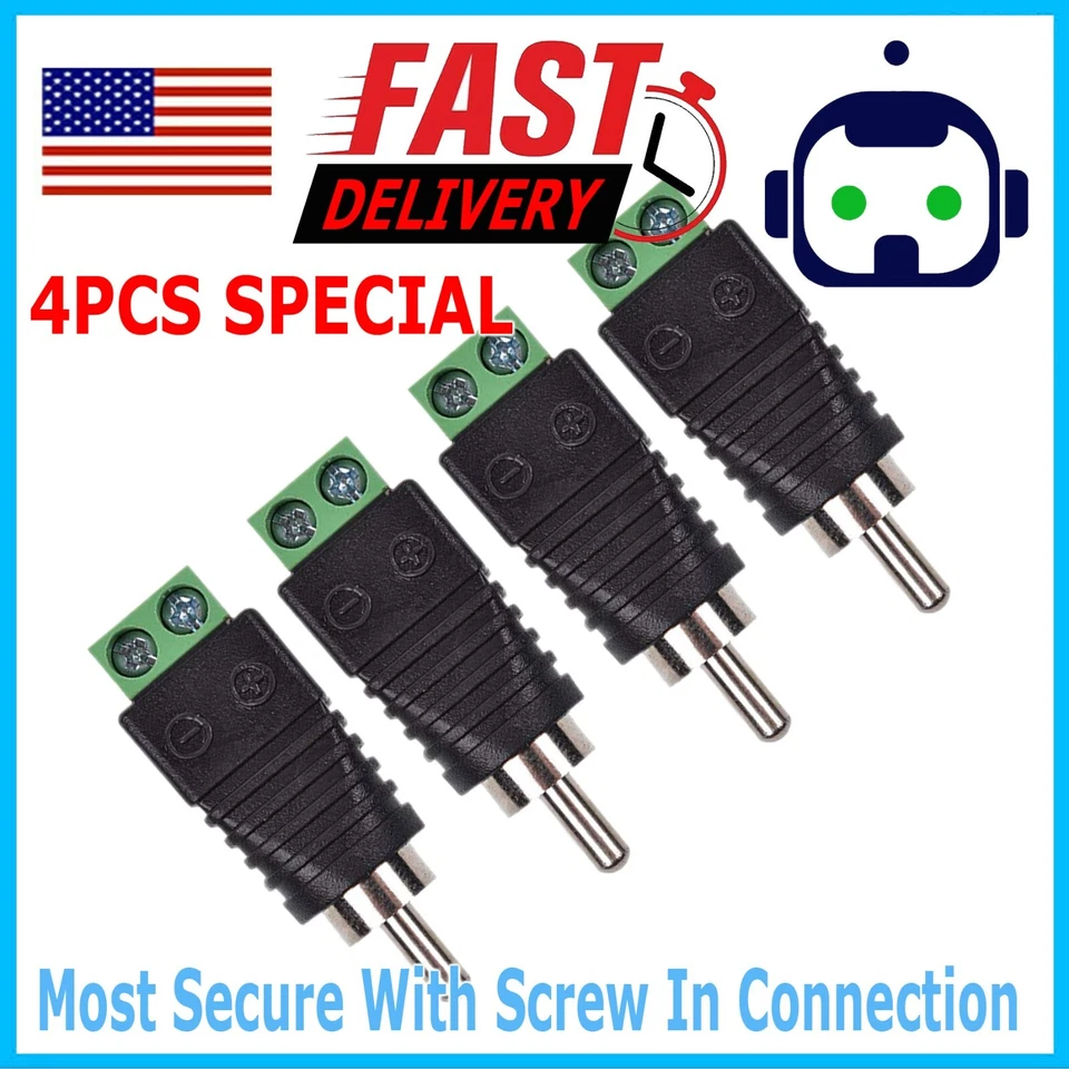 MINIDUINO 4 pcs Speaker Wire cable to Audio Male RCA Connector Adapter Jack Plug Bose M247