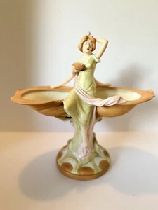 Beautiful Vtg. Royal Dux Bohemia Art Nouveau Centerpiece, Lilly Pads w/ Maidens - Picture 1 of 12