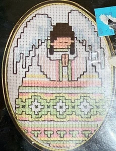 Angel Counted Cross Stitch Kit 1980s Monarch Horizons Green Angel TA 122 2.5x3 - Picture 1 of 4