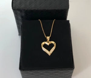 Kette Herz Anhänger mit Zirkonia Kristallen echt 925 Silber Gold pl Schmuckbox - Bild 1 von 4