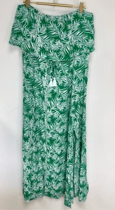 Japna Womens Green Tropical Print Flutter Side Slit Strapless Maxi Dress Large - Picture 1 of 10
